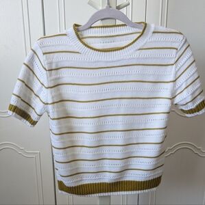 White and Gold Striped Short Sleeve Tee